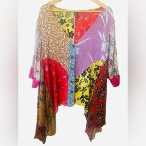 🩷Sacred threads Light weight Patchwork boho long sleeve cardigan women sz M/L